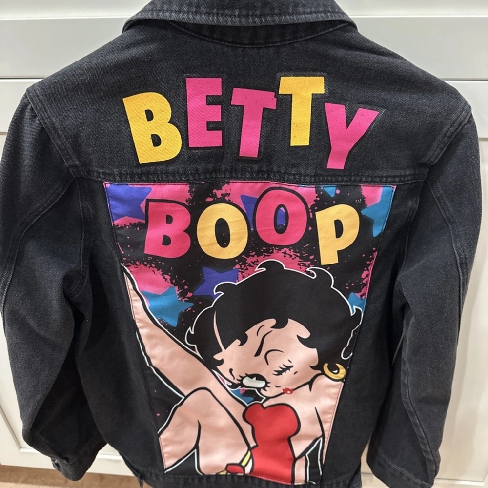 Betty Boop Denim Trucker Jean Jacket Women’s XS Black Cotton Casual Retro